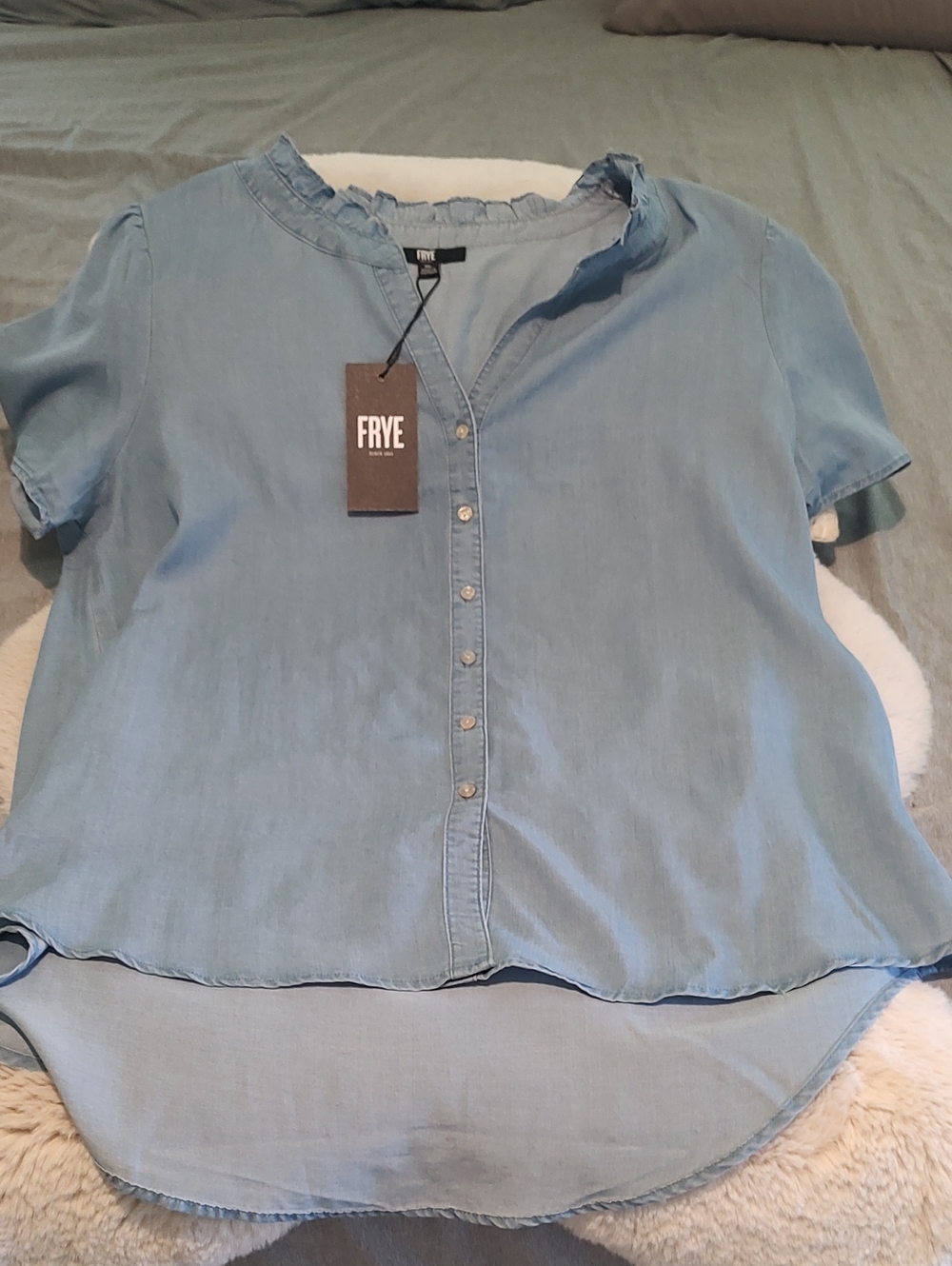 Frye Light Wash Chambray Button-Down Top